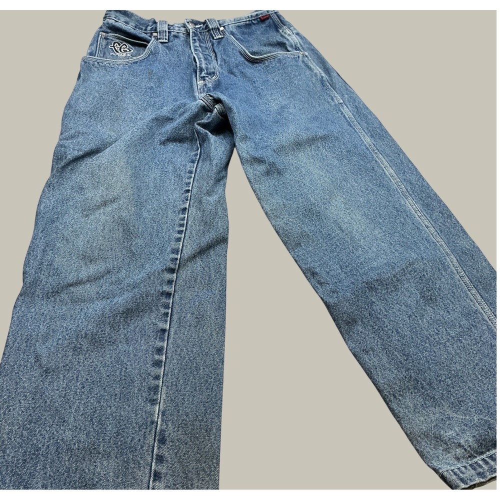 FUBU Vintage Y2K Denim Jeans Baggy Wide Leg FB Logo 32x30 Streetwear